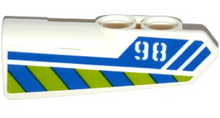Part 11946pb016 - Technic, Panel Fairing #21 Very Small Smooth, Side B with '98', Blue Line and Blue and Lime Danger Stripes Pattern (Sticker) - Set 42047 - De BrickPlaats