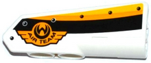 Part 11946pb020 - Technic, Panel Fairing #21 Very Small Smooth, Side B with Emblem with 'AIR TEAM' and Yellow, Orange and White Stripes Pattern (Sticker) - Set 42044 - De BrickPlaats