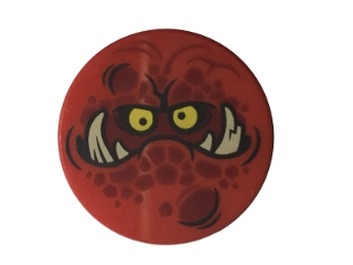 Part 14769pb088 - Tile, Round 2 x 2 with Bottom Stud Holder with Globlin Face with Large Teeth Pattern - De BrickPlaats