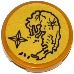 Part 14769pb135 - Tile, Round 2 x 2 with Bottom Stud Holder with Island Map and Compass Pattern (Sticker) - Set 70604 - De BrickPlaats
