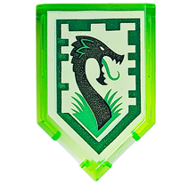 Part 22385pb012 - Tile, Modified 2 x 3 Pentagonal with Nexo Power Shield Pattern - Jungle Dragon - De BrickPlaats