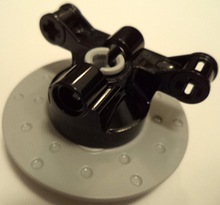 Part 23801c03 - Technic, Steering Axle with 2 Pin Holes and 2 Arms with Axle Holes with Slots with Light Bluish Gray Wheel Hub 3 Pin Holes Round (23801 / 35189) - De BrickPlaats