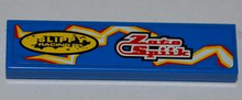 Part 2431pb0175R - Tile 1 x 4 with 'Zoto Spiik' and 'SLIPPY RACING OIL' over Electric Spark Pattern Model Right Side (Sticker) - Set 8303 - De BrickPlaats