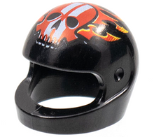Part 2446pb30 - Minifigure, Headgear Helmet Motorcycle (Standard) with Red Flames and Skull with White Stripes Pattern - De BrickPlaats
