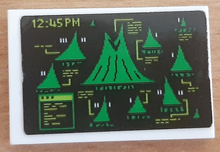 Part 26603pb276 - Tile 2 x 3 with Black Screen with Bright Green Volcanoes, Lime '12:45PM' and Lines Pattern (Sticker) - Set 70631 - De BrickPlaats