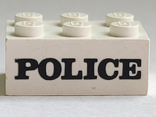 Part 3002oldpb06 - Brick 2 x 3 with Black 'POLICE' Serif Bold Pattern (Embossed) - De BrickPlaats