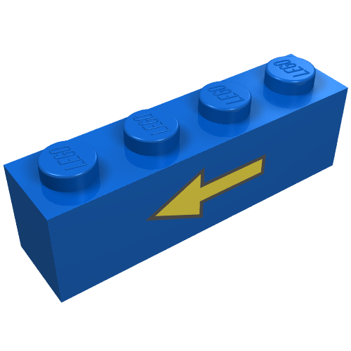 Part 3010p42 - Brick 1 x 4 with Yellow Left Arrow and Black Border Pattern - De BrickPlaats