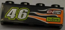 Part 3010pb148R - Brick 1 x 4 with Number '46', 'ENgyne', 'FUZONE' and Orange Flame Pattern Model Right Side (Sticker) - Set 8125 - De BrickPlaats