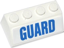 Part 3037pb030 - Slope 45 2 x 4 with Blue 'GUARD' Pattern (Sticker) - Set 60013 - De BrickPlaats