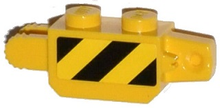 Part 30386pb03 - Hinge Brick 1 x 2 Locking, 9 Teeth with Black and Yellow Thin Danger Stripes, Black Corner Top Left Pattern on Both Sides (Stickers) - Sets 60033 / 60035 - De BrickPlaats
