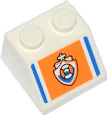 Part 3039pb074 - Slope 45 2 x 2 with Blue Lines and Coast Guard Logo on Orange Background Pattern (Sticker) - Set 60012 - De BrickPlaats