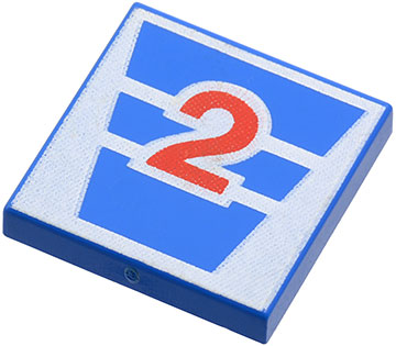 Part 3068pb0004 - Tile 2 x 2 with Red Number 2 on White Stripes Pattern - De BrickPlaats