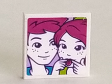 Part 3068pb1297 - Tile 2 x 2 with Portrait of Male and Female with Tongue Sticking Out Pattern (Sticker) - Set 41335 - De BrickPlaats