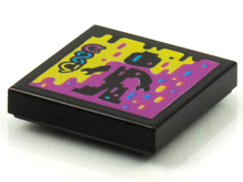 Part 3068pb1567 - Tile 2 x 2 with BeatBit Album Cover - Black Minifigure in Yellow and Purple Splotches Pattern - De BrickPlaats