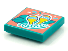 Part 3068pb1582 - Tile 2 x 2 with BeatBit Album Cover - Maracas and Green Leaf Pattern - De BrickPlaats