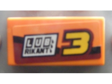 Part 3069pb0173L - Tile 1 x 2 with Number 3 and 'LUBRIKANT' Pattern Model Left Side (Sticker) - Set 8304 - De BrickPlaats