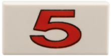 Part 3069px36 - Tile 1 x 2 with Number 5 Red Pattern - De BrickPlaats