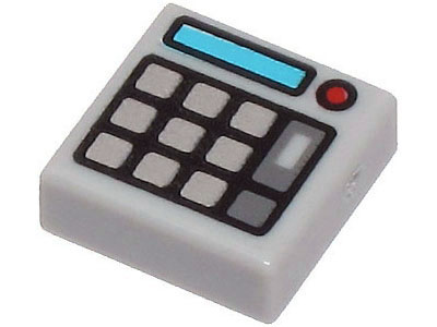 Part 3070pb174 - Tile 1 x 1 with Keypad Buttons, Medium Azure Screen and Red Light (Calculator) Pattern - De BrickPlaats