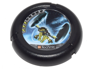 Part 32171pb032 - Throwing Disk with Throwbot Jet / Slizer Judge 3 Pips, LEGO Technic Logo, and Robot Throwing Disks Pattern - De BrickPlaats