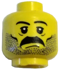 Part 3626pb0172 - Minifigure, Head Moustache and Stubble Pattern, White Pupils, Eyebrows - De BrickPlaats