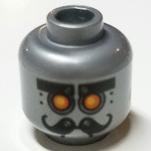 Part 3626pb1653 - Minifigure, Head Alien with Robot Yellow Eyes and Curly Moustache Pattern - De BrickPlaats