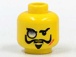 Part 3626px127 - Minifigure, Head Black Eyebrows, Moustache with Upturned Ends, Goatee, Monocle, Red Scar, Angry Pattern - De BrickPlaats
