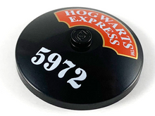 Part 3960pb077 - Dish 4 x 4 Inverted (Radar) with Solid Stud with White 'HOGWARTS EXPRESS' and '5972' Pattern - De BrickPlaats