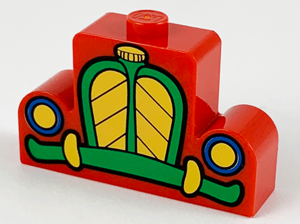 Part 4088px6 - Brick, Modified 1 x 4 x 2 Center Stud Top with Car Grille Mickey green/yellow Pattern - De BrickPlaats