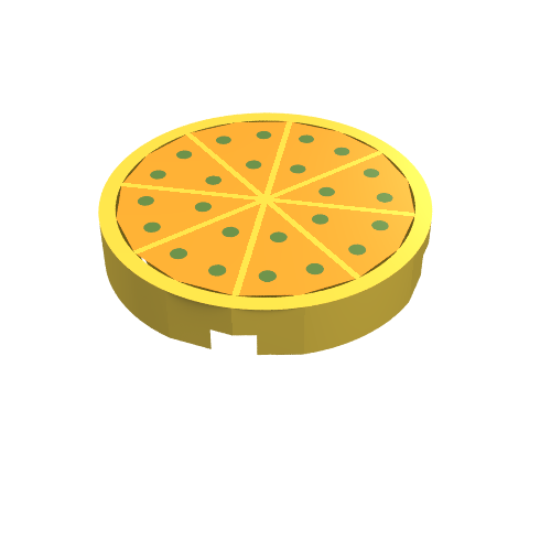 Part 4150p02 - Tile, Round 2 x 2 with Pizza Pattern - De BrickPlaats