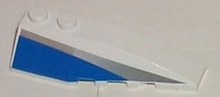 Part 41747pb012 - Wedge 6 x 2 Right with Blue and Silver Side Pattern - De BrickPlaats