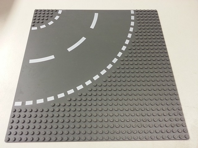 Part 44342px2 - Baseplate, Road 32 x 32 6-Stud Curve with White Dashed Lines Pattern