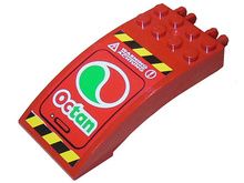 Part 46413pb003 - Windscreen 8 x 4 x 2 Curved with Locking Dual 2 Fingers with Octan Logo, Black and Yellow Danger Stripes Pattern (Sticker) - Set 7244 - De BrickPlaats