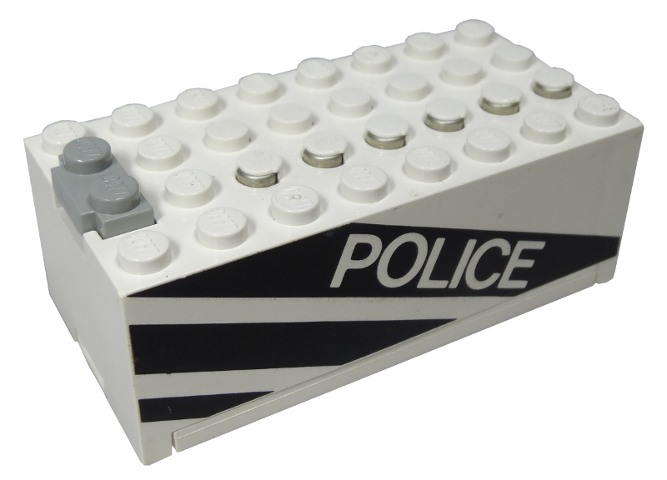 Part 4760c01pb01 - Electric 9V Battery Box Small with 'POLICE' and Black Stripes Pattern - De BrickPlaats