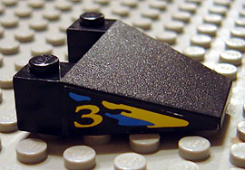 Part 4858pb06 - Wedge 4 x 4 Taper with Blue & Yellow Splash & '3' Pattern on Both Sides (Stickers) - Set 8207 - De BrickPlaats