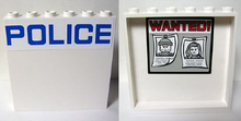 Part 59349pb096 - Panel 1 x 6 x 5 with Blue 'POLICE' on White Background on Outside and 'WANTED!' Posters on Inside Pattern (Stickers) - Set 60044 - De BrickPlaats