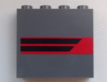 Part 60581pb019L - Panel 1 x 4 x 3 with Side Supports - Hollow Studs with Two Black Horizontal Stripes on Red Background Pattern Model Left Side (Sticker) - Set 60008 - De BrickPlaats