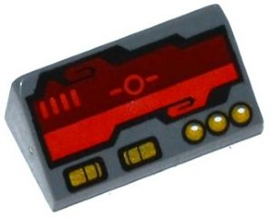 Part 85984pb077 - Slope 30 1 x 2 x 2/3 with Dark Red Horizon Screen and Gold Switches and Buttons Pattern - De BrickPlaats