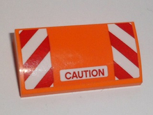 Part 88930pb065 - Slope, Curved 2 x 4 x 2/3 with Bottom Tubes with Red 'CAUTION' and Red and White Danger Stripes Pattern (Sticker) - Set 60118 - De BrickPlaats