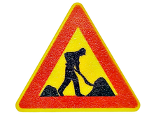 Part 892pb009 - Road Sign 2 x 2 Triangle with Clip with Worker and 2 Piles Pattern - De BrickPlaats