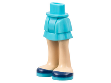 Part 92250c00pb12 - Mini Doll Hips and Skirt Layered, Light Nougat Legs and Dark Blue Shoes Pattern - Thick Hinge - De BrickPlaats
