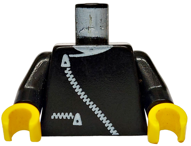 Part 973p0ac02 - Torso Jacket with White Zippers and Neck Pattern / Black Arms / Yellow Hands - De BrickPlaats