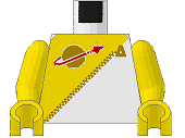 Part 973p6ec01 - Torso Space Futuron Yellow Pattern, Gold Zipper and Classic Logo / Yellow Arms / Yellow Hands - De BrickPlaats