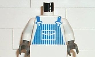 Part 973pb0009c01 - Torso Train Blue Striped Overalls Pattern / White Arms / Dark Gray Hands - De BrickPlaats