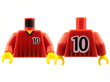 Part 973pb0173c01 - Torso Soccer Black Fading Stripes and Number 10 Front and Back Pattern / Red Arms / Yellow Hands - De BrickPlaats