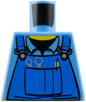 Part 973pb0410 - Torso Mechanic Overalls with Silver Wrenches and Fasteners, Yellow Pen, and Black Undershirt Pattern - De BrickPlaats