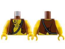 Part 973pb0523c01 - Torso Pirate Vest Open with Silver Buttons, Dark Bluish Gray Rope and Chest Hair, Black Anchor Tattoo Pattern / Yellow Arms / Yellow Hands - De BrickPlaats