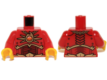 Part 973pb1723c01 - Torso Dark Red and Gold Armor and Necklace with Orange Round Jewel (Fire Chi) Pattern / Red Arms / Yellow Hands - De BrickPlaats