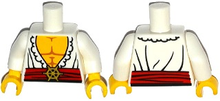 Part 973pb1780c01 - Torso Open Shirt with Frills, Red Waist Sash and Gold Helm Buckle Pattern / White Arms / Yellow Hands - De BrickPlaats