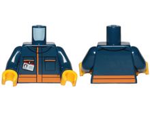 Part 973pb3556c01 - Torso Jumpsuit with Orange Stripes and White Minifigure ID Badge Pattern / Dark Blue Arms / Yellow Hands - De BrickPlaats