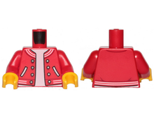 Part 973pb3624c01 - Torso Letterman Jacket with Striped Trim, Pockets, and Silver Buttons over White Shirt Pattern / Red Arms / Yellow Hands - De BrickPlaats